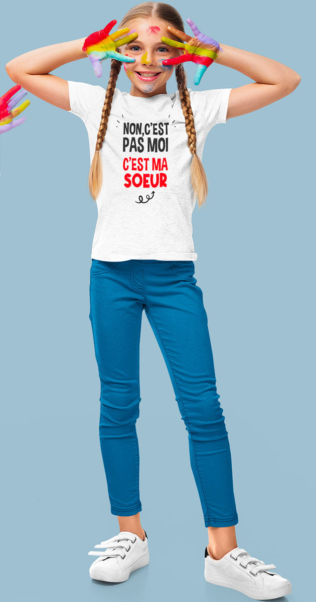 t-shirt enfant fille-c'est pas moi c'est ma soeur blanc