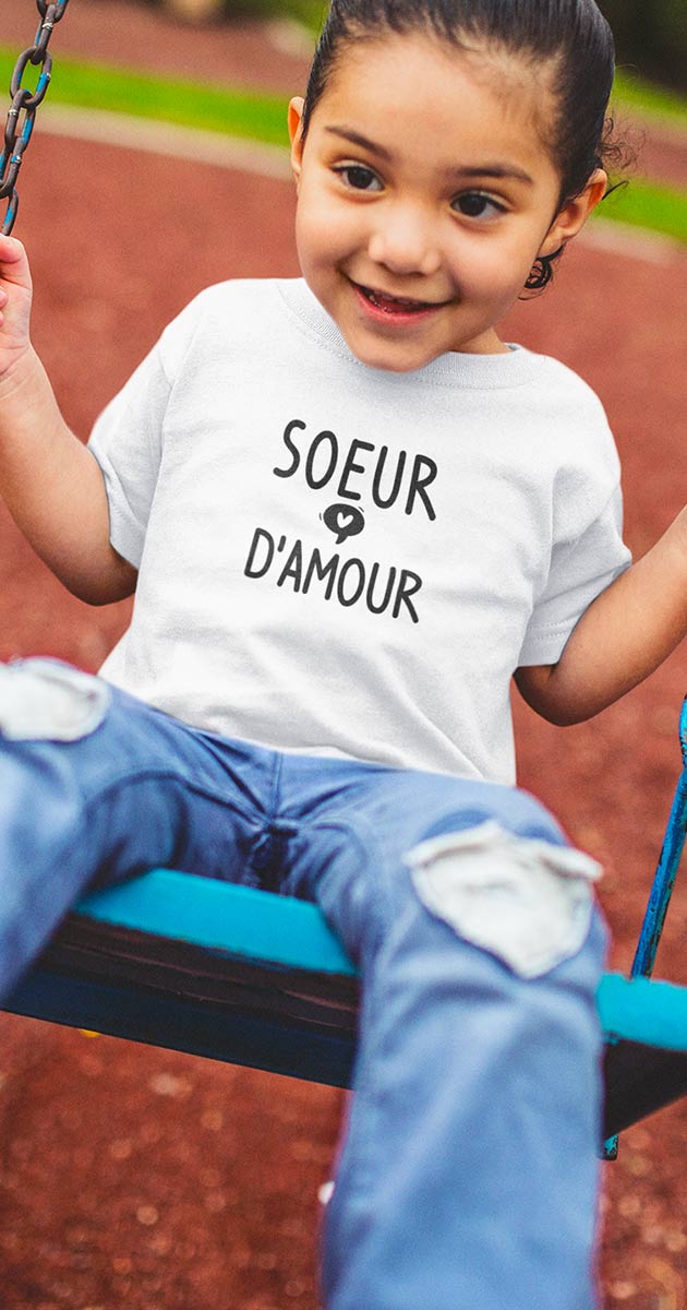 t-shirt enfant soeur d'amour les droles shop blanc