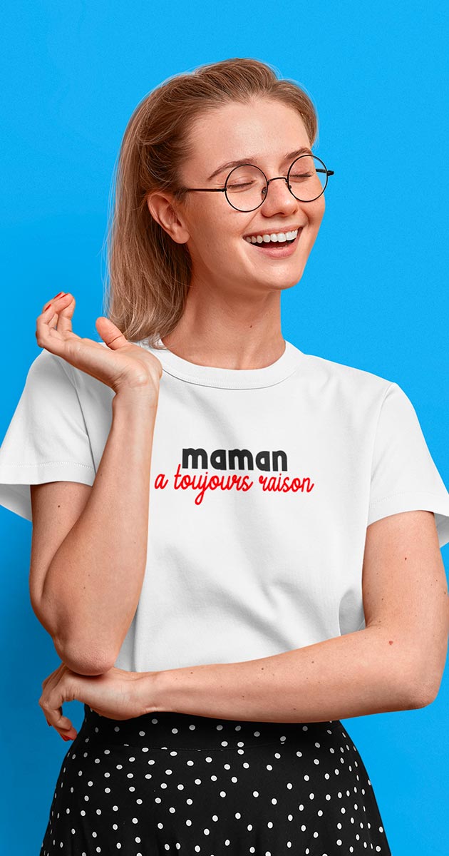 t-shirt maman a toujours raison cool les droles shop avec jupe noir a pois