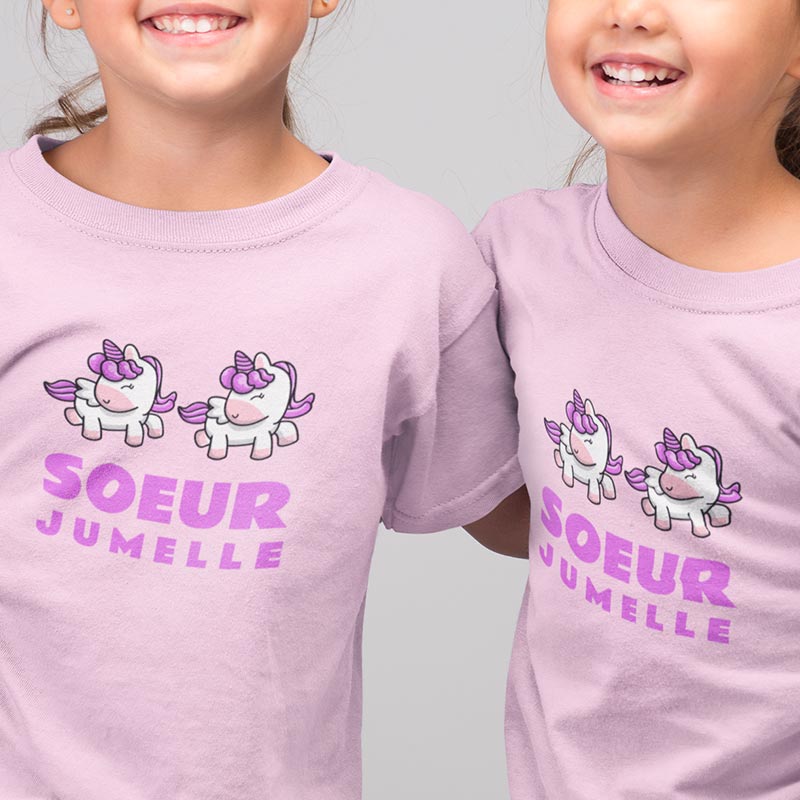 soeur jumelle t shirts rose licorne