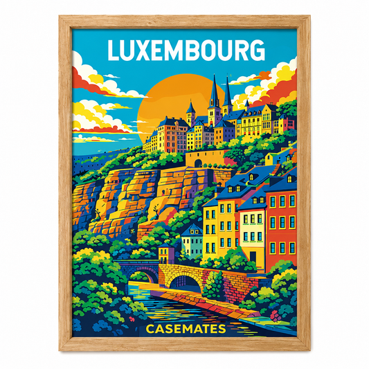 Affiche souvenir Luxembourg – Casemates du Bock, format 30x40 cm, créée au Luxembourg | Luxembourg Casemates souvenir poster – Bock Casemates, 30x40 cm, made in Luxembourg | Luxemburg Souvenir-Poster Kasematten, 30x40 cm, hergestellt in Luxemburg