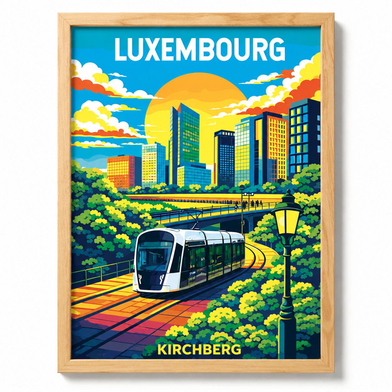 Affiche souvenir Luxembourg – Kirchberg, quartier européen, format 30x40 cm, créée au Luxembourg | Luxembourg Kirchberg souvenir poster – European quarter, 30x40 cm, made in Luxembourg | Luxemburg Souvenir-Poster Kirchberg – Europa-Viertel, 30x40 cm