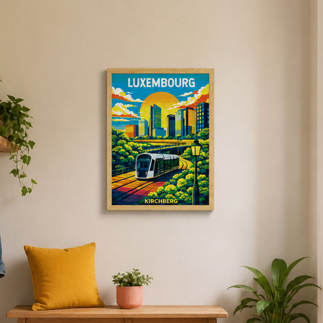 Affiche Luxembourg – Kirchberg en situation, décoration murale souvenir Luxembourg | Luxembourg Kirchberg poster in room setting, wall decor souvenir | Luxemburg Kirchberg Poster als Wanddekoration, Souvenir