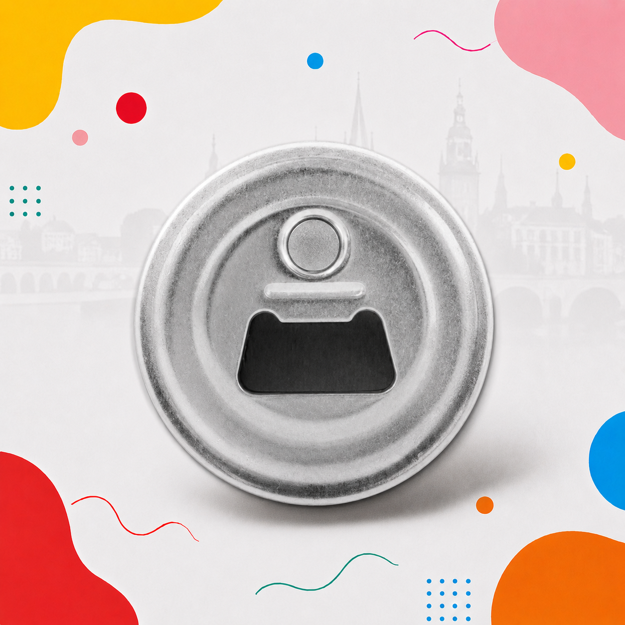 Magnet décapsuleur le Palais Grand-Ducal posé sur un frigo, souvenir du Luxembourg