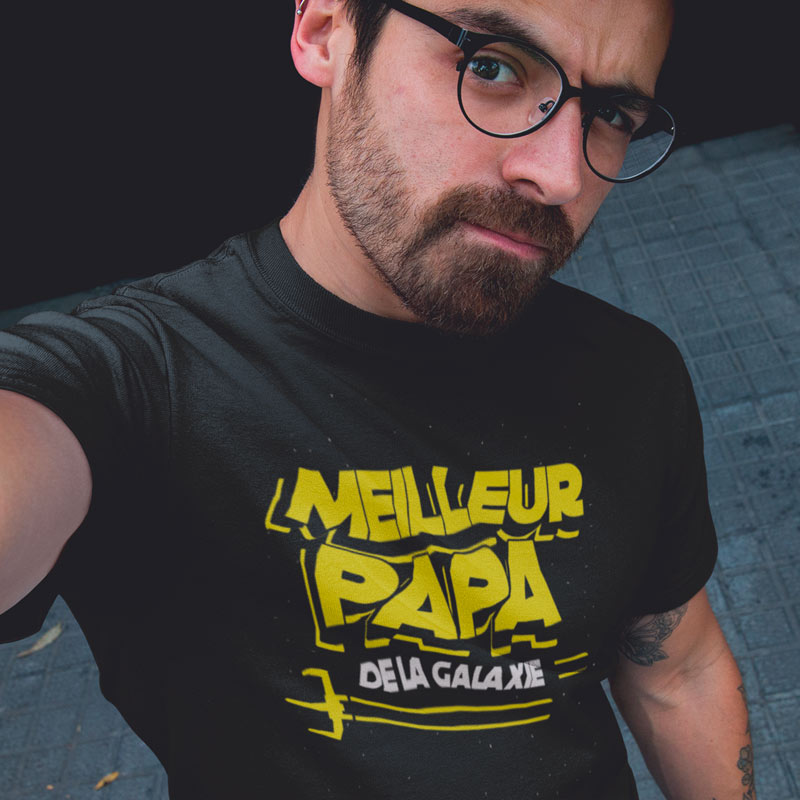 t-shirt meilleur papa de la galaxie homme a lunette selfie les droles shop